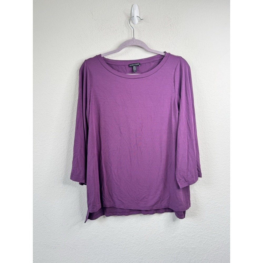 Eileen Fisher Purple Jersey Knit Women's Pullover‎ Top Sz M Bell Sleeve Stretch